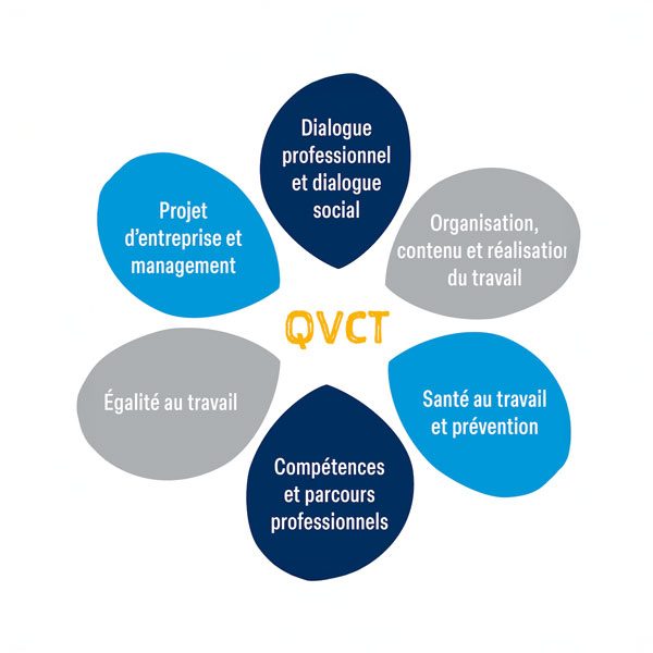 Schéma représentant les axes de qualité de vie et des conditions de travail au sein de la Fondation Saint Jean de Dieu
